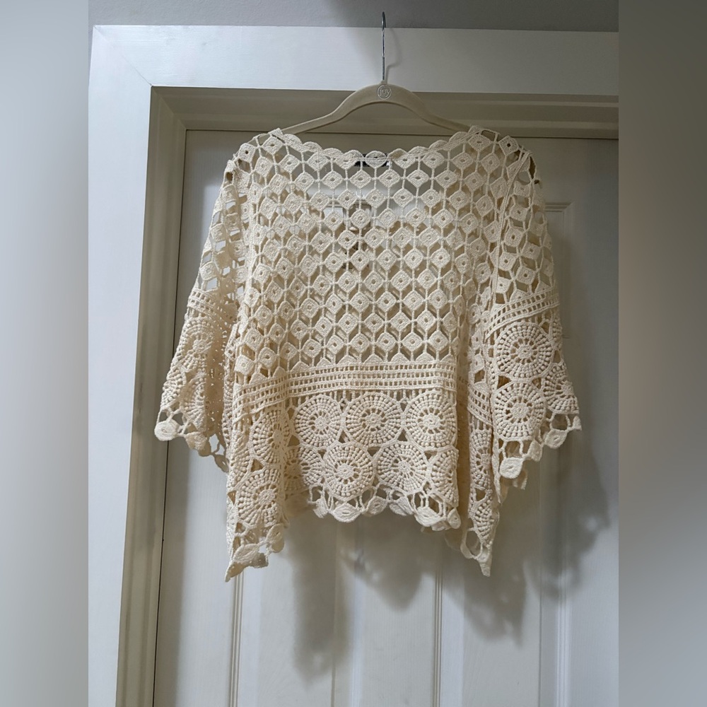 Chic Crochet Cream Blouse - Picture 4 of 9